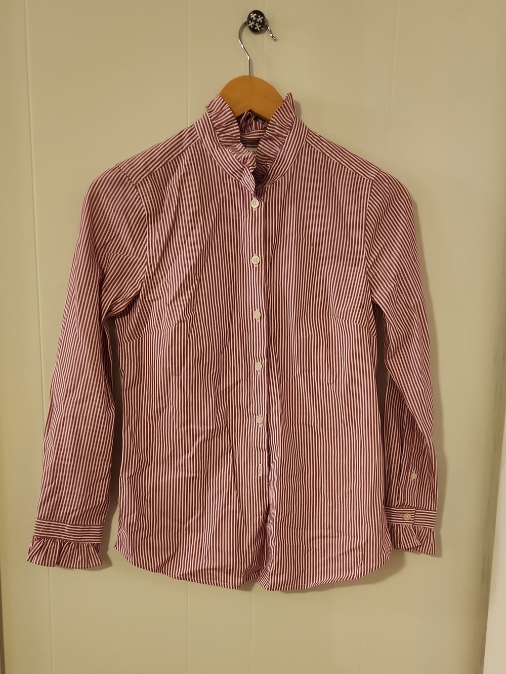 J. Crew Maroon and White Striped Button-Down Shirt